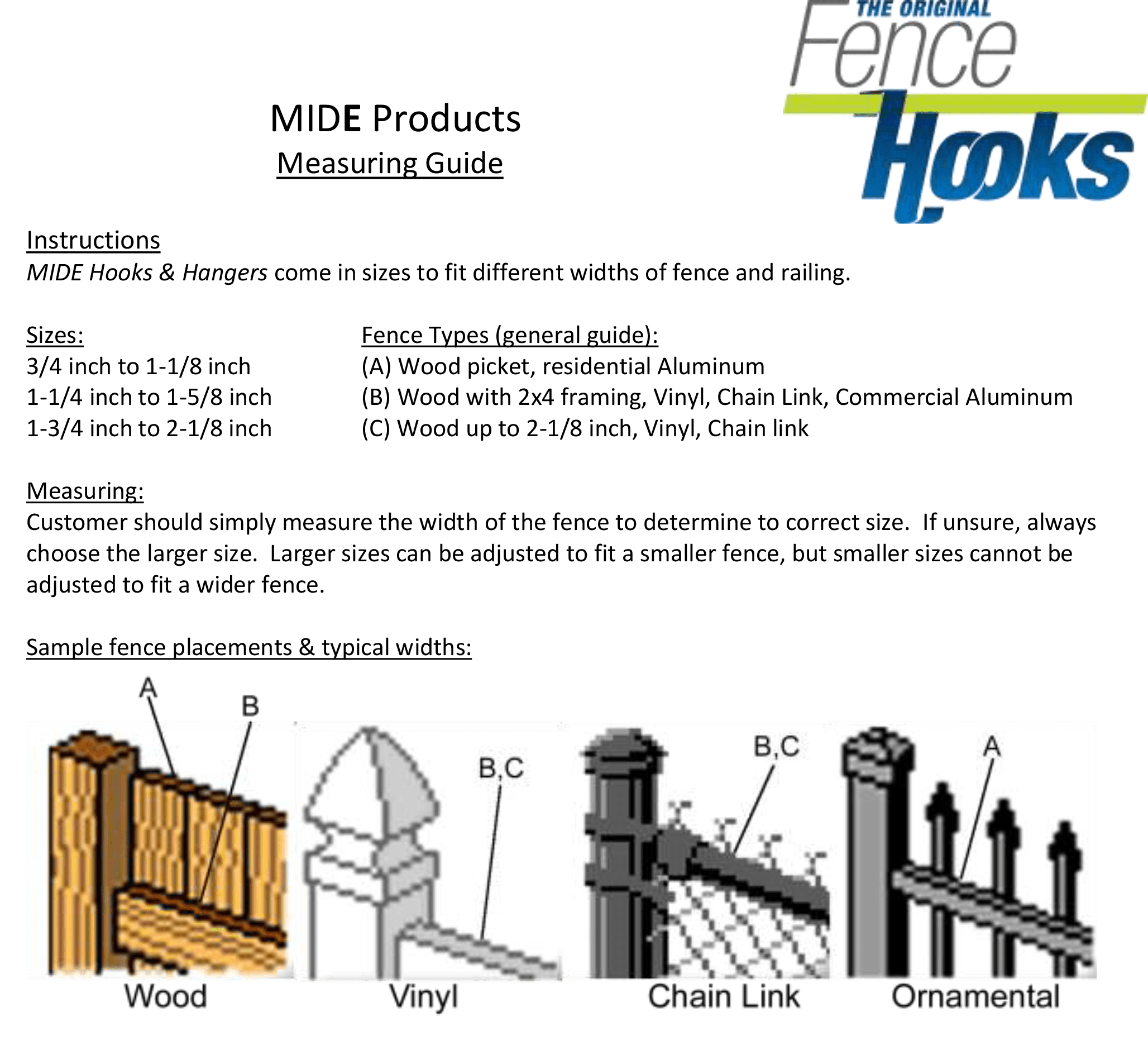 MIDE Hooks and Hangers mesuring guide